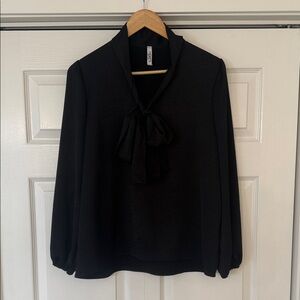 Women’s Black Tie-Neck Blouse with Bow Detail